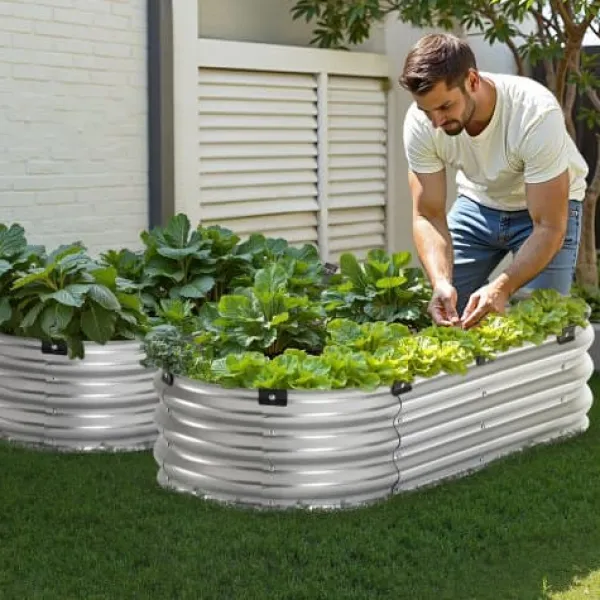 Plantningsbænke^Højbedsplantekasse, 119,5x58,5x27 cm, Sølv, Metal
