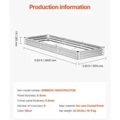 Plantningsbænke^Højbedsplantekasse, 360,5x120,5x28,5 cm, Sølv, Metal