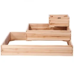 Plantningsbænke^Højbedsramme, 113x113x51 cm, lys træfarve, træ