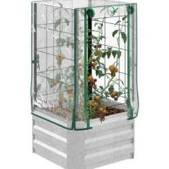 Clearance Højbedssæt 53x53x90 cm med plastovertræk & espalier – plantekasse til have/balkon Plantningsbænke