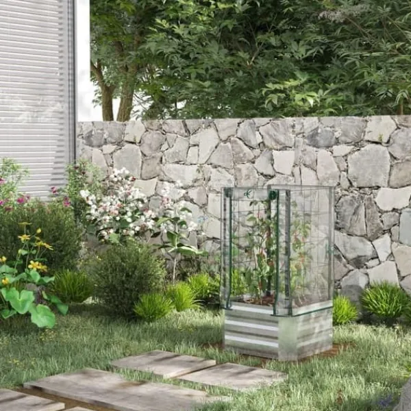 Clearance Højbedssæt 53x53x90 cm med plastovertræk & espalier – plantekasse til have/balkon Plantningsbænke