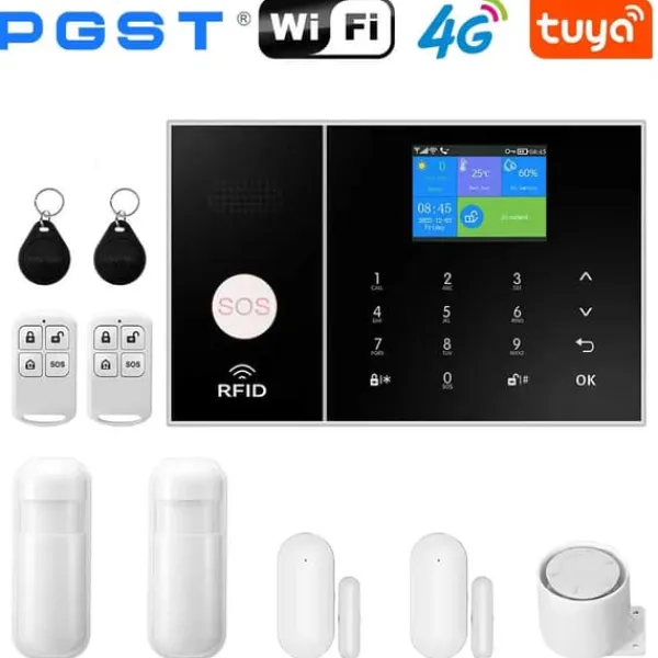 Hjemmealarmsystemer^Hjemmealarmsystem, trådløs forbindelse, mobilappkontrol,B-4G, EU stik