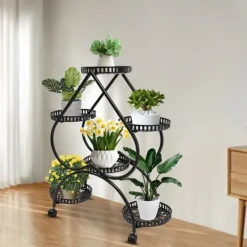 Plantestativer^Hjerteformet Planteholder, 6 Potters Kapacitet, Holdbar Jernkonstruktion, Pladsbesparende Design