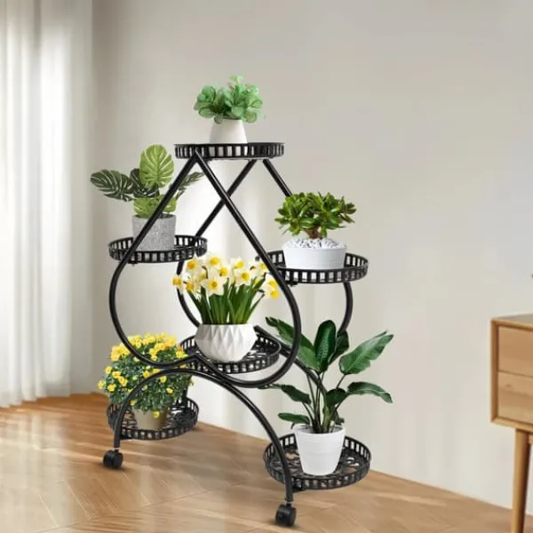 Hjerteformet plantestativ - Blomsterstativ - 6 hylder - Jern - 4 hjul (2 med bremse) - 7,5 kg pr. hylde Plantestativer