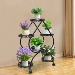 Hjerteformet plantestativ - Blomsterstativ - 6 hylder - Jern - 4 hjul (2 med bremse) - 7,5 kg pr. hylde Plantestativer
