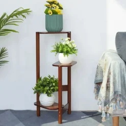 Sale Hjørne Plantestativ - Blomsterhylde - 3 Etager - Træ - Inde/Ude - Nem Montering - Brun Plantestativer