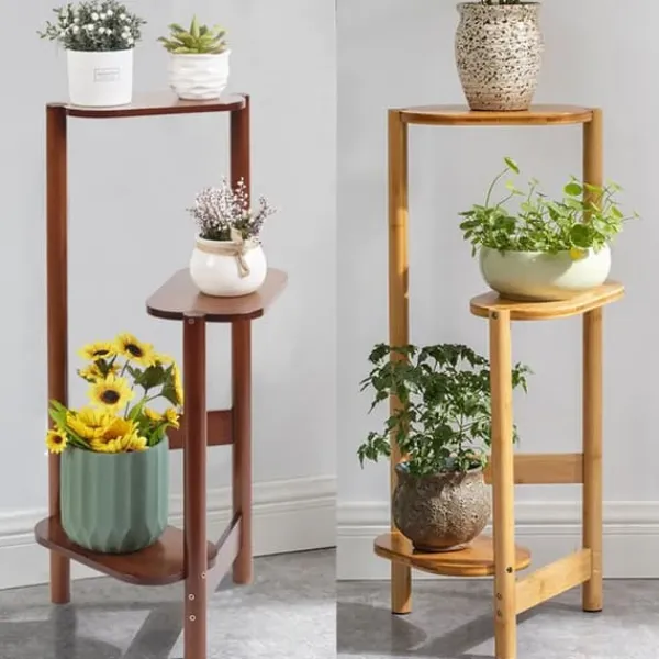 Sale Hjørne Plantestativ - Blomsterhylde - 3 Etager - Træ - Inde/Ude - Nem Montering - Brun Plantestativer