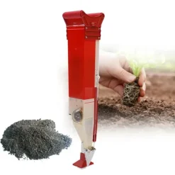 Gødningsmidler^Håndholdt gødningsspreder, enkeltcylindret, til frugtplantager og køkkenhave, rød
