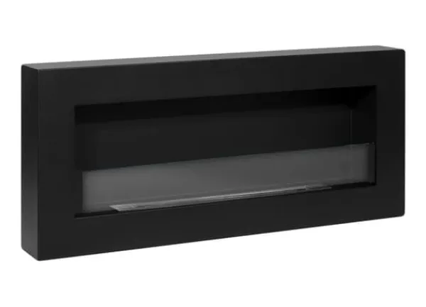 Pejse^Hængende ethanolkomfur Biokomfur Hængende biokomfur Bioethanolbrænder BOX 90 cm x 40 cm x 12 cm Mat sort med glas økologisk komfur