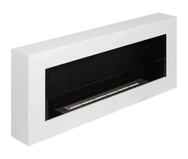 Brændeovne^Hængende ethanolkomfur Biokomfur Hængende Bioethanolbrænder Bioethanolbrænder BOX 90 cm x 40 cm x 12 cm mat hvid med glas økologisk komfur