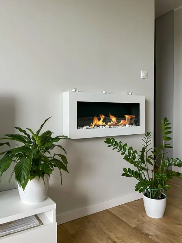 Brændeovne^Hængende ethanolkomfur Biokomfur Hængende Bioethanolbrænder Bioethanolbrænder BOX 90 cm x 40 cm x 12 cm mat hvid med glas økologisk komfur