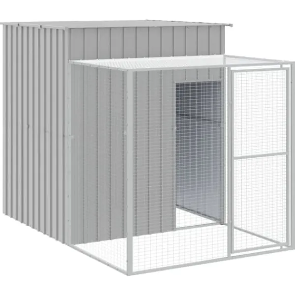 Til Fugle & Småvildt^Hønsehus med løbegård - Galvaniseret stål | Farve: Lysegrå | Størrelse: 165x127x181 cm