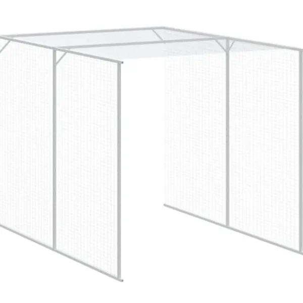 Til Fugle & Småvildt^Hønsehus med løbegård - Galvaniseret stål | Farve: Lysegrå | Størrelse: 165x127x181 cm