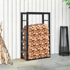Tilbehør Til Brændeovne & Pejse^HOMCOM Brændestativ - Sort Metal, L60 x B25 x H100 cm, op til 100 kg