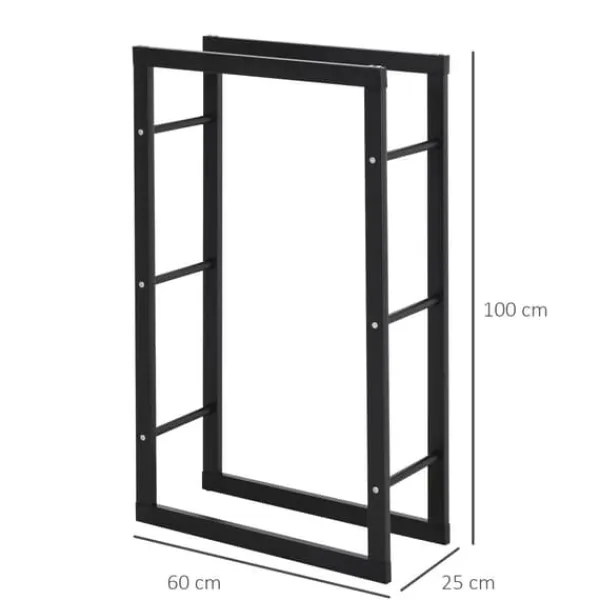 Tilbehør Til Brændeovne & Pejse^HOMCOM Brændestativ - Sort Metal, L60 x B25 x H100 cm, op til 100 kg
