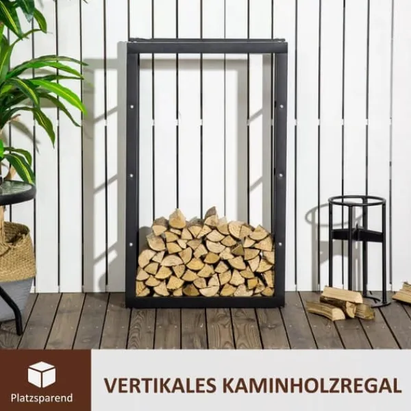 Tilbehør Til Brændeovne & Pejse^HOMCOM Brændestativ - Sort Metal, L60 x B25 x H100 cm, op til 100 kg