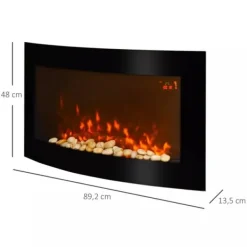 Pejse^HOMCOM Elektrisk Vægpejs - Sort Metal og Sikkerhedsglas - 89,2 x 13,5 x 48cm