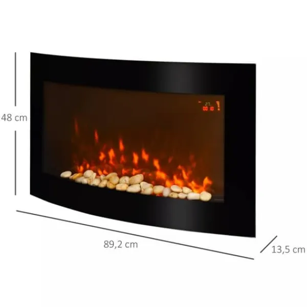 Pejse^HOMCOM Elektrisk Vægpejs - Sort Metal og Sikkerhedsglas - 89,2 x 13,5 x 48cm
