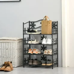 Online HOMCOM Plantestativ i Metal, 4 Etager, Sort, 59,5x30x92cm Plantestativer
