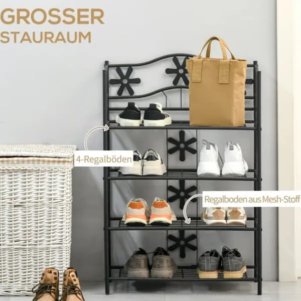 Online HOMCOM Plantestativ i Metal, 4 Etager, Sort, 59,5x30x92cm Plantestativer