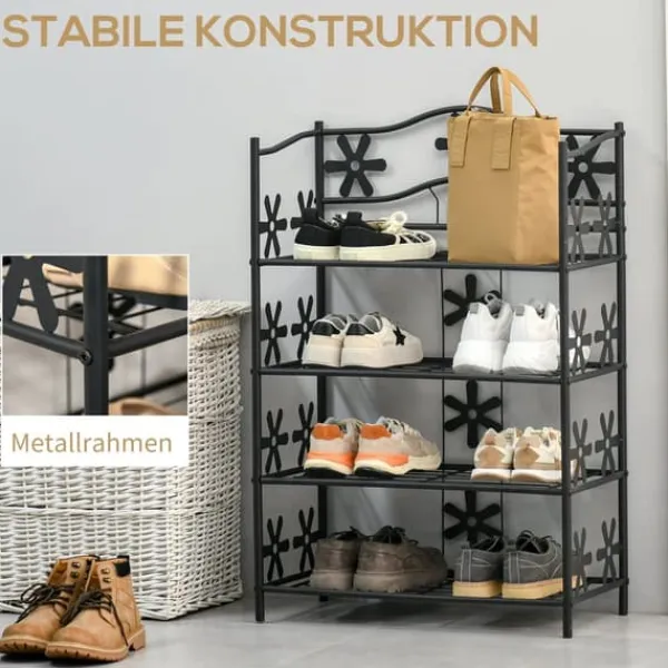 Online HOMCOM Plantestativ i Metal, 4 Etager, Sort, 59,5x30x92cm Plantestativer