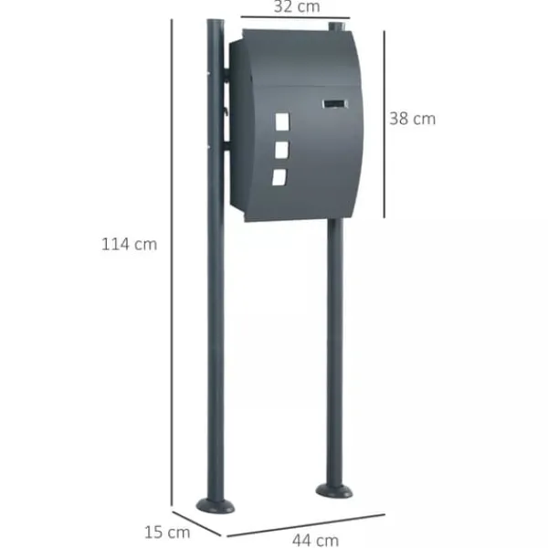 Postkasser & Brevindkast^HOMCOM Postkasse med Stativ og Avisrum, Galvaniseret Stål, Antracit (44x15x114cm)