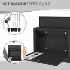 Postkasser & Brevindkast^HOMCOM Postkasse Sort Metal M. Aviskasse Vindue 36,5x11,5x29cm