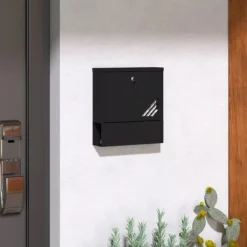 Discount HOMCOM Vægmonteret Postkasse i Mørkegrå Metal – Låsbar til Udendørs Brug, 30 x 8,5 x 32,5 cm Postkasser & Brevindkast
