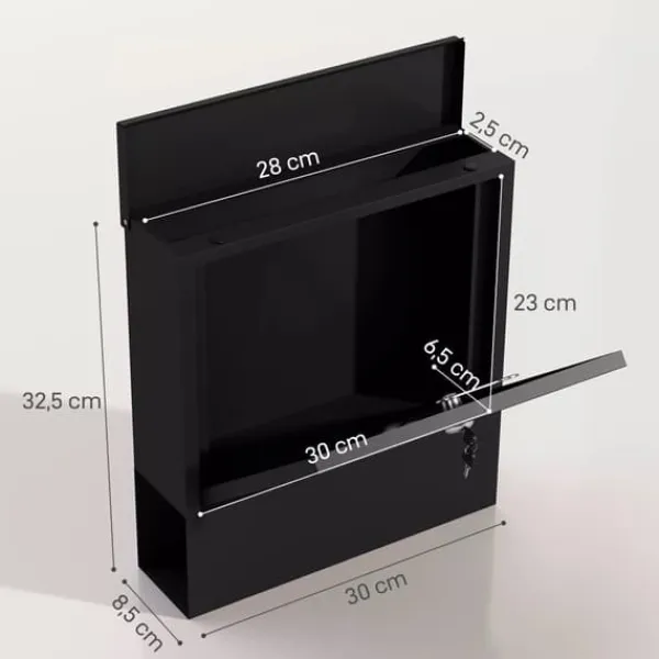 Discount HOMCOM Vægmonteret Postkasse i Mørkegrå Metal – Låsbar til Udendørs Brug, 30 x 8,5 x 32,5 cm Postkasser & Brevindkast
