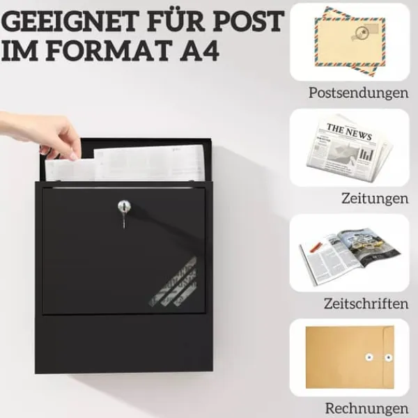 Discount HOMCOM Vægmonteret Postkasse i Mørkegrå Metal – Låsbar til Udendørs Brug, 30 x 8,5 x 32,5 cm Postkasser & Brevindkast