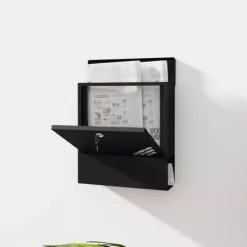 Discount HOMCOM Vægmonteret Postkasse i Mørkegrå Metal – Låsbar til Udendørs Brug, 30 x 8,5 x 32,5 cm Postkasser & Brevindkast