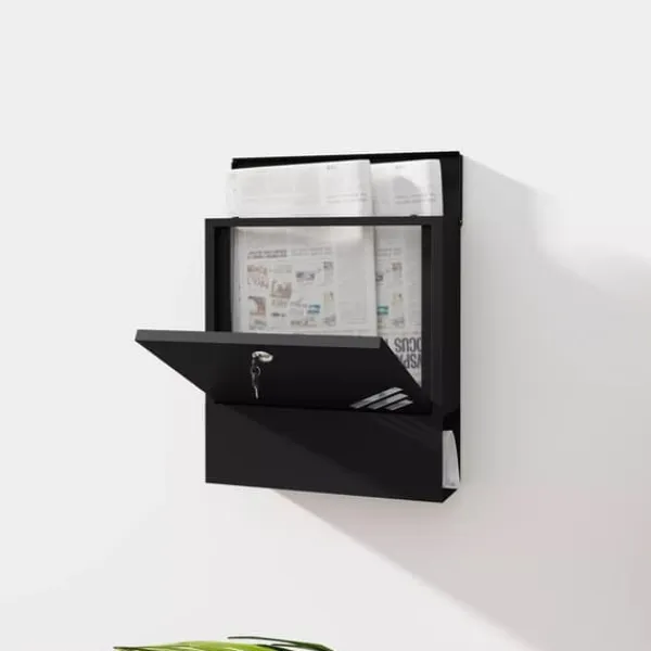 Discount HOMCOM Vægmonteret Postkasse i Mørkegrå Metal – Låsbar til Udendørs Brug, 30 x 8,5 x 32,5 cm Postkasser & Brevindkast