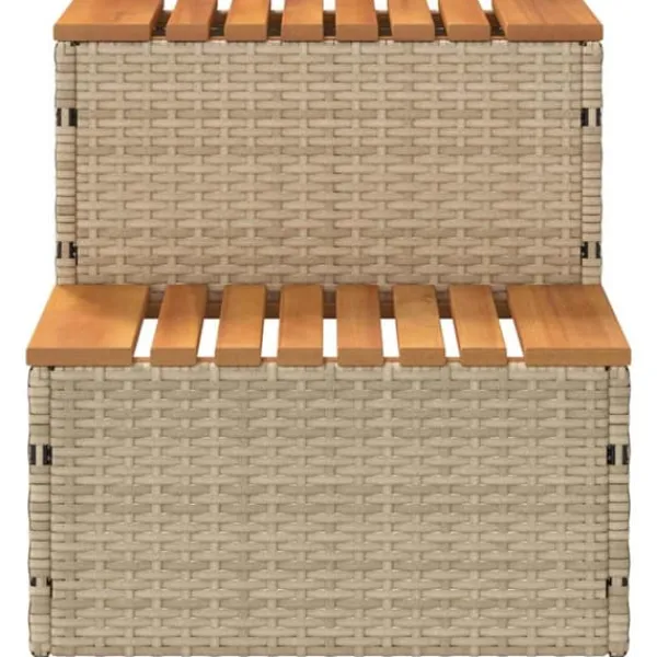 Pool- & Spatilbehør^Hot Tub Trin i Polyrattan og Akacietræ - Sikker Ind- og Udstigning | Farve: Beige | Størrelse: 50x50x50,5 cm