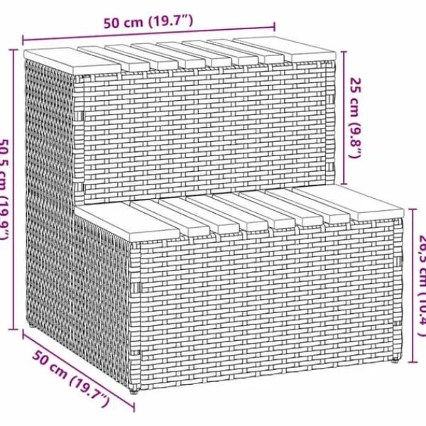 Pool- & Spatilbehør^Hot Tub Trin i Polyrattan og Akacietræ - Sikker Ind- og Udstigning | Farve: Beige | Størrelse: 50x50x50,5 cm