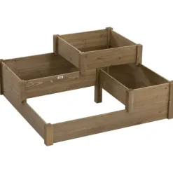 Outlet Hævet grøntsagsbed, Fyrretræ, 122 cm længde, 122 cm bredde, 51 cm højde, Multi-niveau design Plantningsbænke