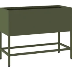 Plantningsbænke^Hævet havekrukke i stål - Rektangulær og stilren | Farve: Olivengrøn | Størrelse: 60 x 26 x 45 cm