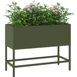 Plantningsbænke^Hævet havekrukke i stål - Rektangulær og stilren | Farve: Olivengrøn | Størrelse: 60 x 26 x 45 cm