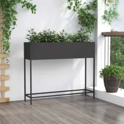 Plantningsbænke^Hævet haveplantekasse i stål - Rektangulær design | Størrelse: 100x26x82 cm | Farve: Sort