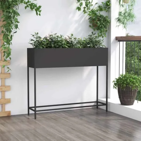 Plantningsbænke^Hævet haveplantekasse i stål - Rektangulær design | Størrelse: 100x26x82 cm | Farve: Sort