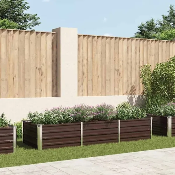 Clearance Hævet plantekasse i galvaniseret stål - Tilhaven | Størrelse: 240x80x45 cm | Farve: Brun Plantningsbænke