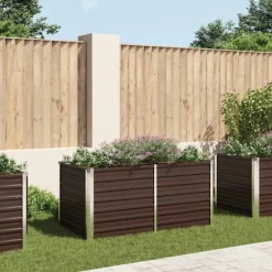 Discount Hævet plantekasse i galvaniseret stål - Stilfuld til altan eller terrasse | Størrelse: 160x80x77 cm | Farve: Brun Plantningsbænke