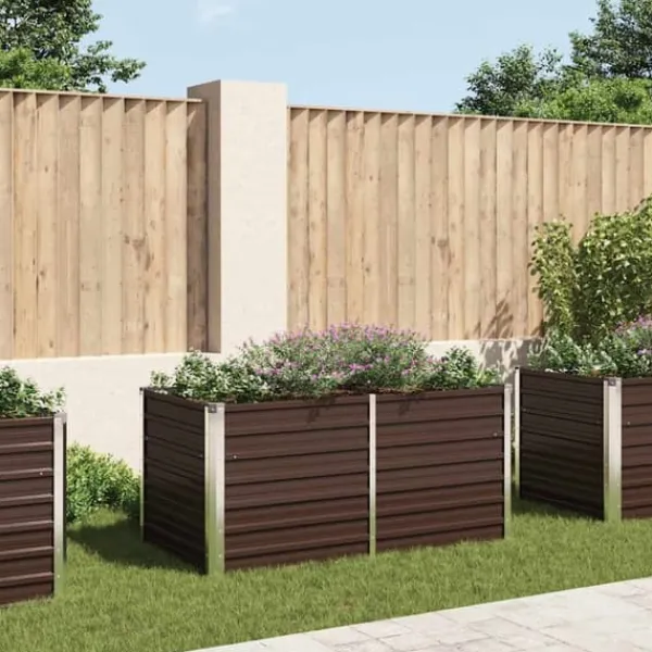 Discount Hævet plantekasse i galvaniseret stål - Stilfuld til altan eller terrasse | Størrelse: 160x80x77 cm | Farve: Brun Plantningsbænke