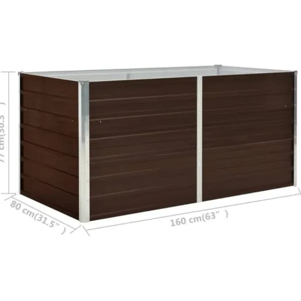 Discount Hævet plantekasse i galvaniseret stål - Stilfuld til altan eller terrasse | Størrelse: 160x80x77 cm | Farve: Brun Plantningsbænke