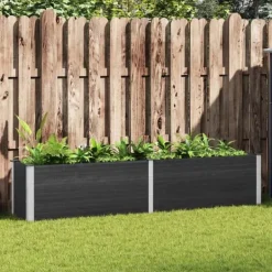 Clearance Hævet plantekasse i træ-plastkomposit - Blomsterbed | Farve: Grå | Størrelse: 250x50x91 cm Plantningsbænke