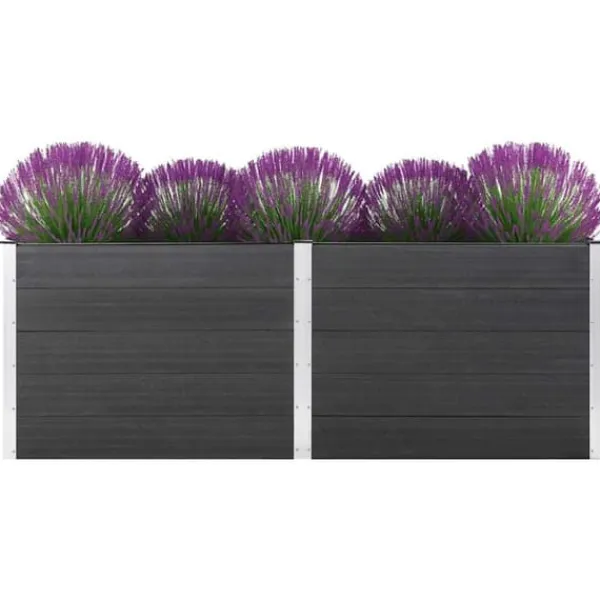 Clearance Hævet plantekasse i træ-plastkomposit - Blomsterbed | Farve: Grå | Størrelse: 250x50x91 cm Plantningsbænke