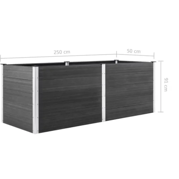Clearance Hævet plantekasse i træ-plastkomposit - Blomsterbed | Farve: Grå | Størrelse: 250x50x91 cm Plantningsbænke
