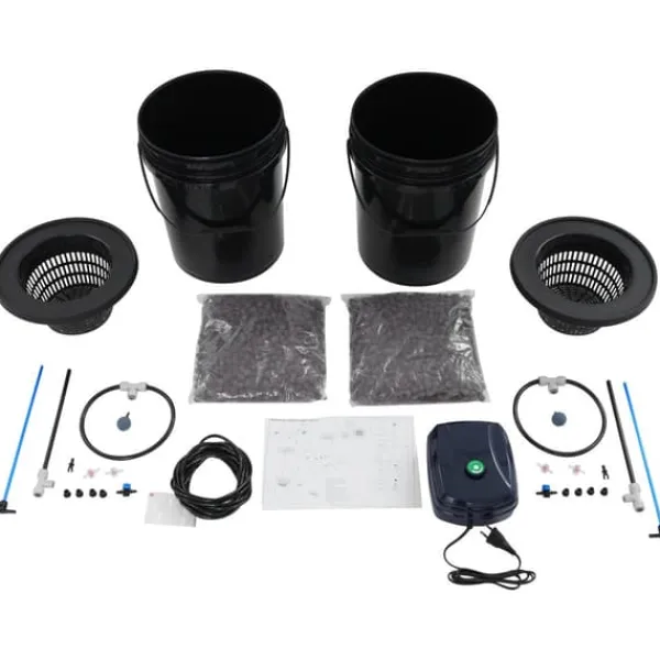 Kit Til Plante- & Urtedyrkning^Hydroponisk DWC dyrkningssystem - Komplet sæt - 2×18,9 L spande - Luftpumpe 4×4 L/min - 220V 50Hz EU-stik - PP-plast - Sort