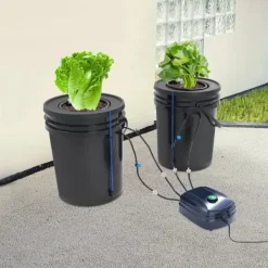 Kit Til Plante- & Urtedyrkning^Hydroponisk DWC dyrkningssystem - Komplet sæt - 2×18,9 L spande - Luftpumpe 4×4 L/min - 220V 50Hz EU-stik - PP-plast - Sort
