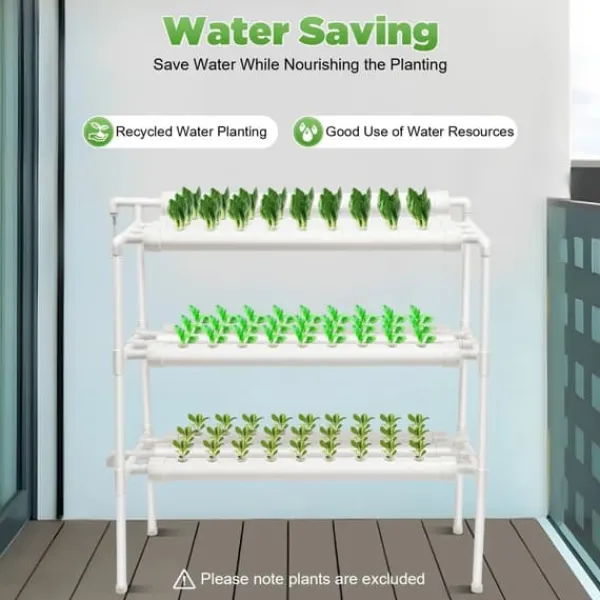 Kit Til Plante- & Urtedyrkning^Hydroponisk dyrkningsanlæg - Havekit - 3 niveauer - 90 plantepladser - Fritstående - EU-stik - 102×40×100 cm - Hvid