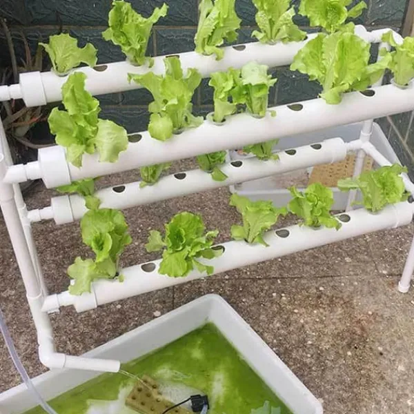 Hot Hydroponisk dyrkningsanlæg - 2-lags NFT rørkit - 72 huller - 32 mm huldiameter - 220V/50Hz - Altan - Uden vandtank - Hvid Kit Til Plante- & Urtedyrkning